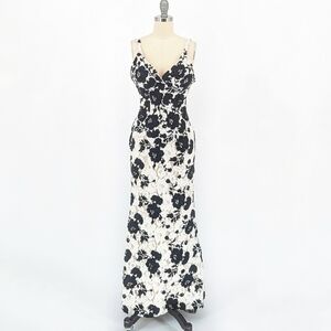 Jovani Floral Lace Trumpet Dress Black White 0 wedding gala formal evening